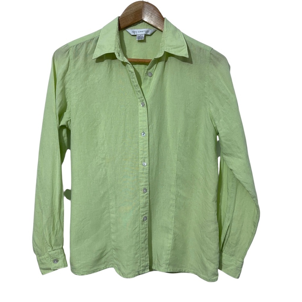 Petite Sophisticate Vintage Linen Button Up Shirt Womens Size P Fall Casual